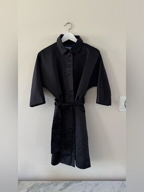 Vera Wang - Black Satin Belted Blazer Coat